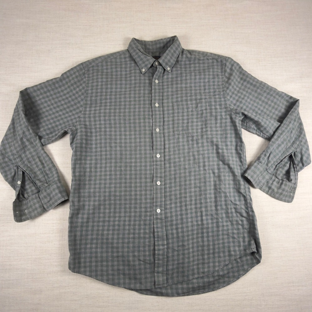Pendleton Mens Large Plaid Button Down Shirt Grey Green Long Sleeve Cotton